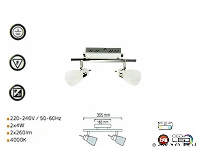 6 x led plafondlamp – 2 spots – hl7192l – 2 x 4w max – 4000k – neutraal wit – zilver - afbeelding 4 van  4