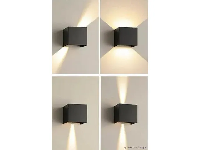 6 x led wandlamp - bidirectioneel - kubus (sw-2312-2) - 10w (zwart) - afbeelding 1 van  4