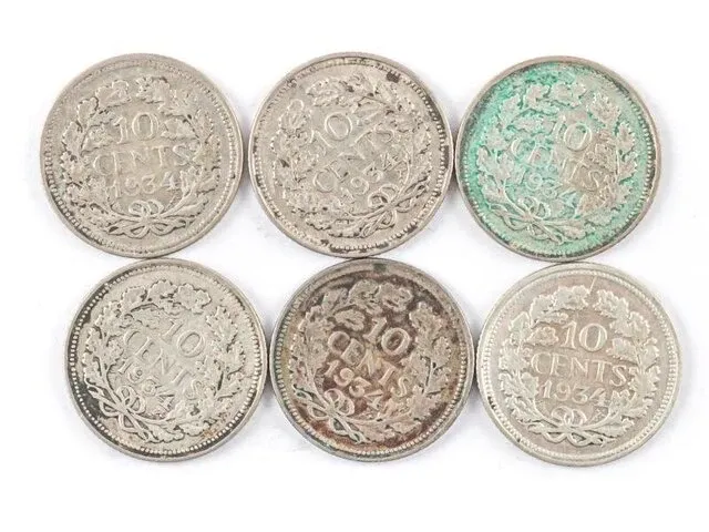 6 zilveren munten koningin wilhelmina , 1934 - afbeelding 2 van  2