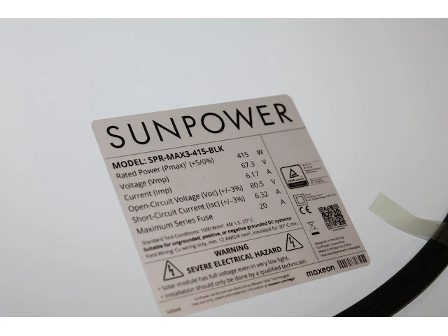 6 zonnepanelen sunpower spr-max3-314 black. afmeting 104 x 181,5 cm. - afbeelding 3 van  3