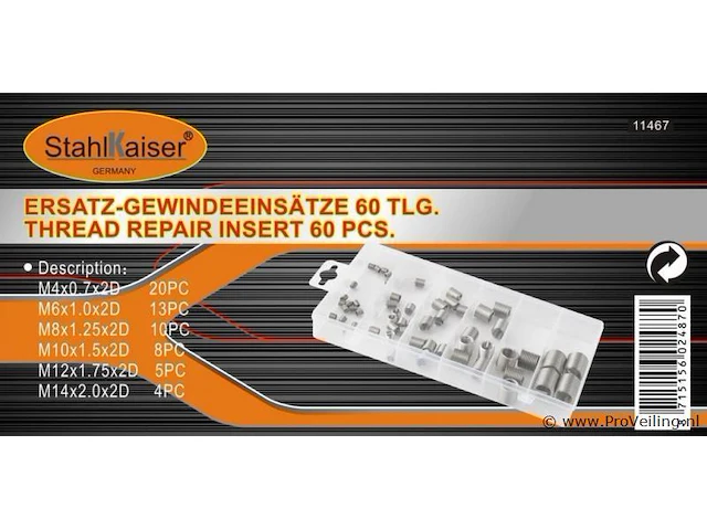 60delige set schroefdraad herstelling - afbeelding 1 van  2
