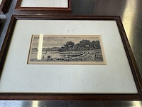 6x aquarel in lijst met handtekening 2x anton reuvers, 2x t. huisinga, 2x emil lund - afbeelding 2 van  11