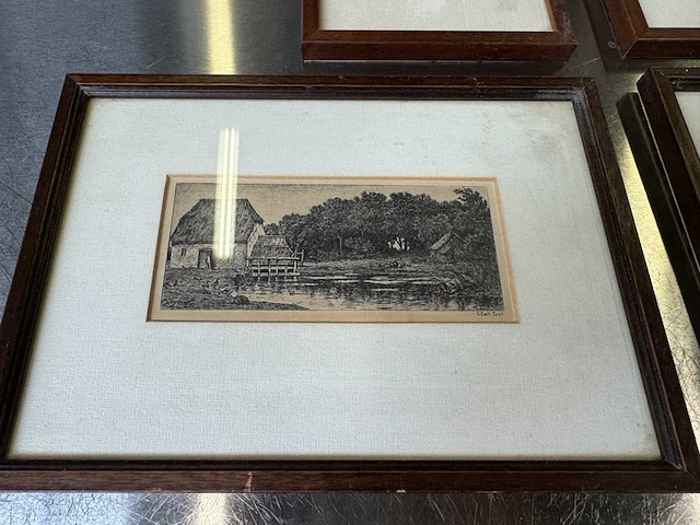 6x aquarel in lijst met handtekening 2x anton reuvers, 2x t. huisinga, 2x emil lund - afbeelding 3 van  11