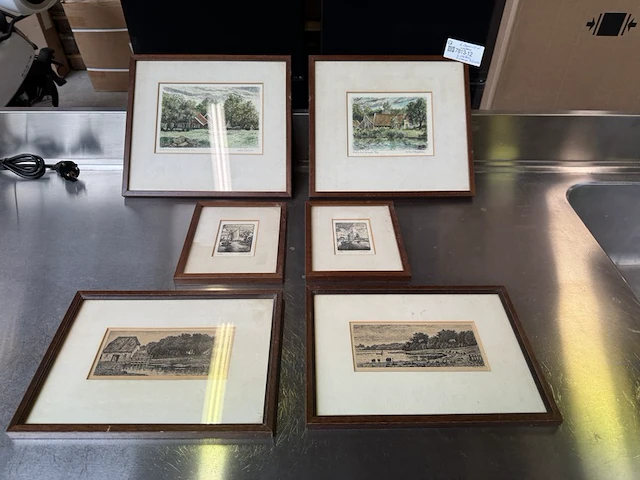 6x aquarel in lijst met handtekening 2x anton reuvers, 2x t. huisinga, 2x emil lund - afbeelding 1 van  11