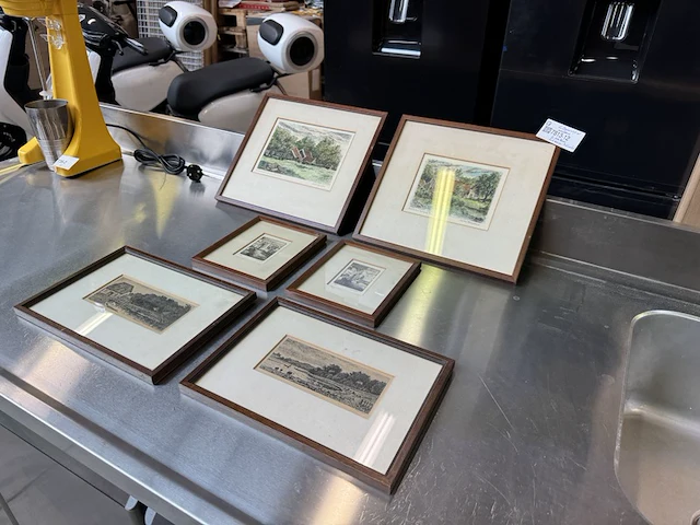 6x aquarel in lijst met handtekening 2x anton reuvers, 2x t. huisinga, 2x emil lund - afbeelding 4 van  11
