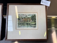 6x aquarel in lijst met handtekening 2x anton reuvers, 2x t. huisinga, 2x emil lund - afbeelding 5 van  11