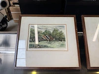6x aquarel in lijst met handtekening 2x anton reuvers, 2x t. huisinga, 2x emil lund - afbeelding 7 van  11
