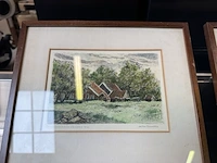 6x aquarel in lijst met handtekening 2x anton reuvers, 2x t. huisinga, 2x emil lund - afbeelding 8 van  11
