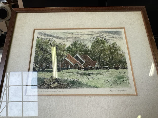 6x aquarel in lijst met handtekening 2x anton reuvers, 2x t. huisinga, 2x emil lund - afbeelding 9 van  11