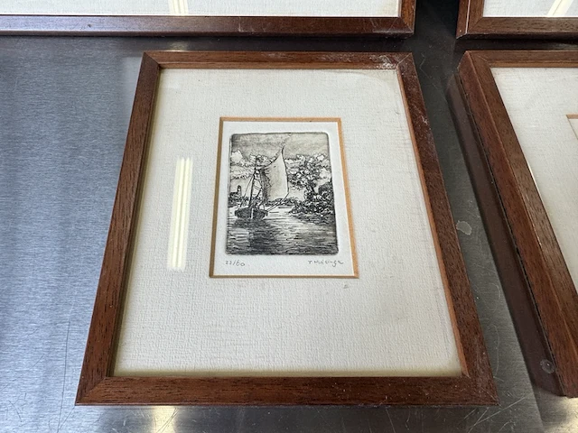 6x aquarel in lijst met handtekening 2x anton reuvers, 2x t. huisinga, 2x emil lund - afbeelding 10 van  11