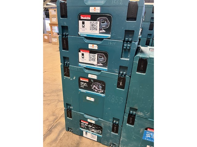 6x bouwgereedschap, 1x 18v accu, 1x lader, m-boxen makita, 2x djv182zj, 2x dhr242zjv, 1x dhs630zj, 1x dga504zj - afbeelding 3 van  5
