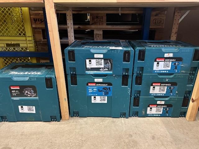 6x bouwgereedschap in m-box, makita, 3x ddf484zj, 1x dhr242zjv, 1x djv182zj, 1x dhs630zj - afbeelding 1 van  5