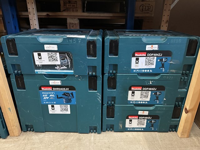 6x bouwgereedschap in m-box, makita, 3x ddf484zj, 1x dhr242zjv, 1x djv182zj, 1x dhs630zj - afbeelding 2 van  5