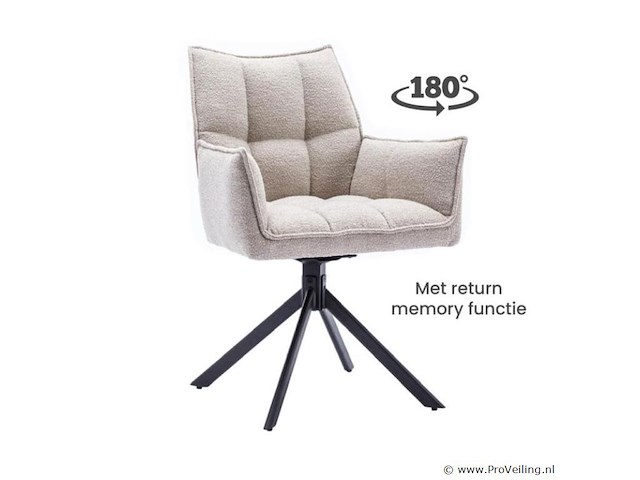 6x eetkamerstoel prego met arm - draaibaar - alpine 01 beige - boucle stof - afbeelding 1 van  3