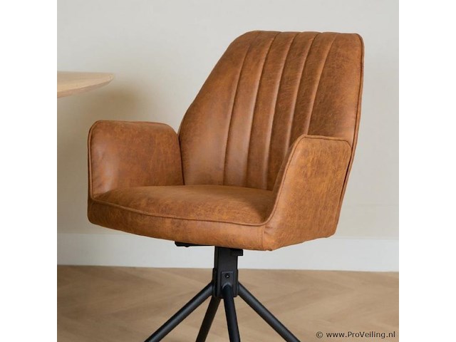 6x eetkamerstoel sting met arm - draaibaar - yacht cognac / bruin - eco leer - afbeelding 3 van  3