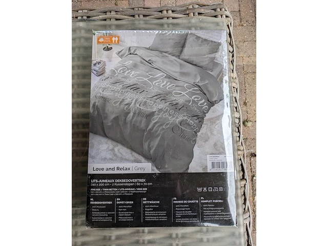 6x lits- jumeaux dekbed overtrek 240x200, love and relax grey - afbeelding 1 van  3