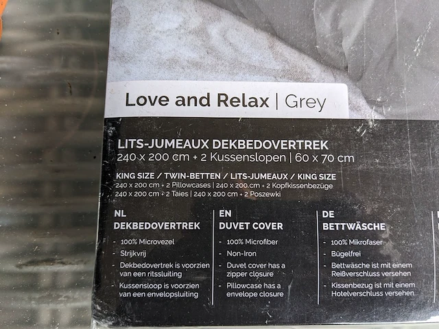 6x lits- jumeaux dekbed overtrek 240x200, love and relax grey - afbeelding 2 van  3