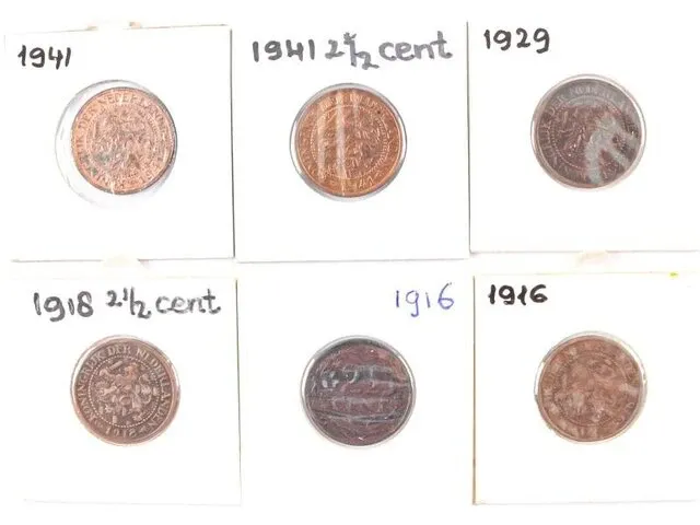 6x munten koningin wilhelmina , 1916-1941 - afbeelding 1 van  2
