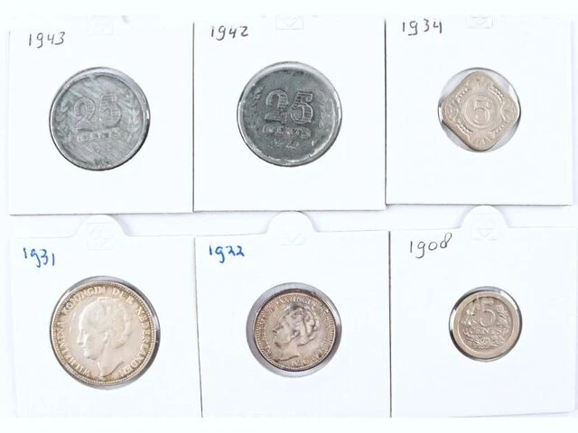 6x munten koningin wilhelmina (o.a. zilver) 1908-1943 - afbeelding 1 van  2
