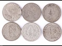 6x zilveren munten koningin wilhelmina - afbeelding 1 van  2
