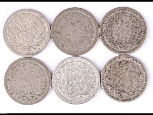 6x zilveren munten koningin wilhelmina - afbeelding 2 van  2