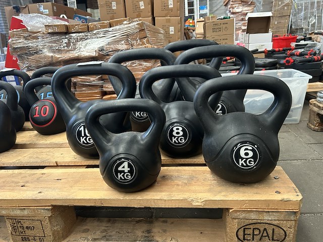 7x kettlebell (4kg, 6kg, 8kg, 10kg, 12kg, 14kg, 16kg) - afbeelding 1 van  4