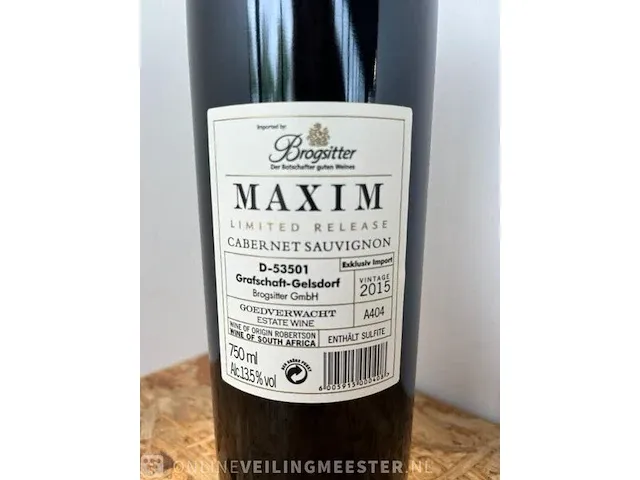 7x wijn goedverwacht, robertson valley, zuid afrika, cab. sauvignon 2015 (limited release, maxim) - afbeelding 3 van  3