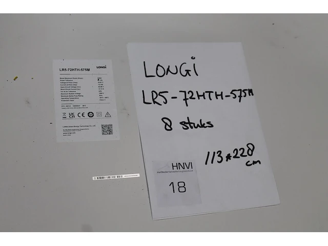 8 zonnepanelen longi lr5-72hth-575m. afmeting 113x228 cm. - afbeelding 3 van  3