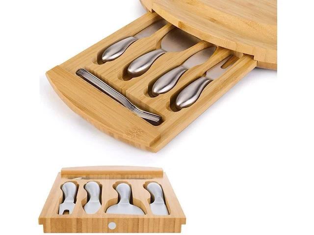 8x bamboe kaasplank met accessoires - afbeelding 2 van  4