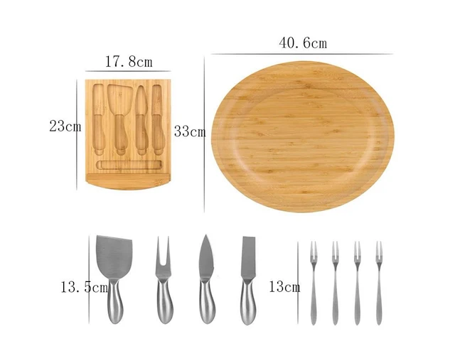 8x bamboe kaasplank met accessoires - afbeelding 3 van  4