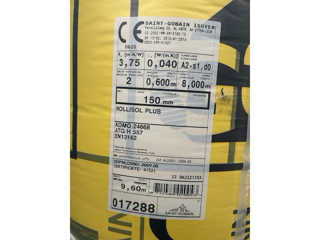8x isolatie 8000x600x150mm rd:3,75(=4,80m) isover rollisol plus - afbeelding 5 van  5