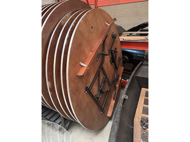 8x ronde (catering) tafel inklapbaar met verrijdbare trolley - afbeelding 4 van  4