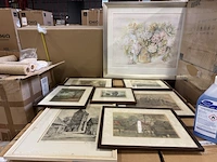 8x unieke oude tekening/ets in lijst - afbeelding 1 van  8