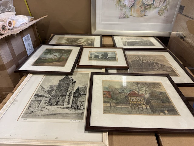 8x unieke oude tekening/ets in lijst - afbeelding 2 van  8