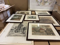 8x unieke oude tekening/ets in lijst - afbeelding 2 van  8
