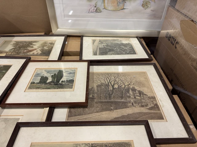 8x unieke oude tekening/ets in lijst - afbeelding 4 van  8