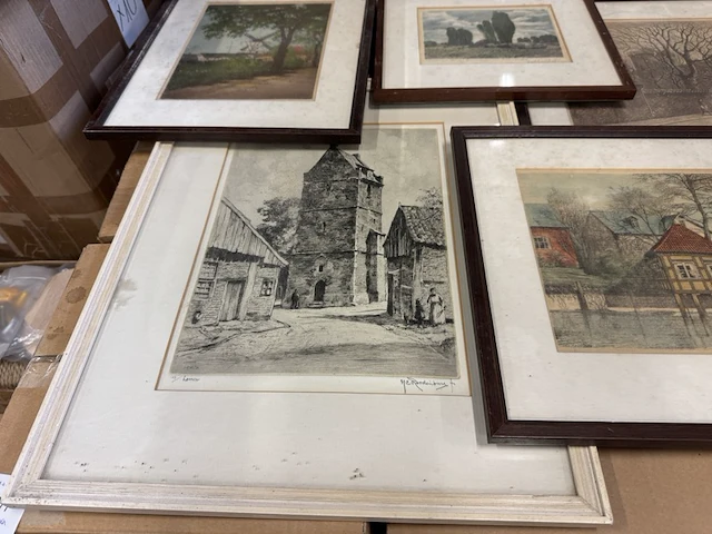 8x unieke oude tekening/ets in lijst - afbeelding 7 van  8