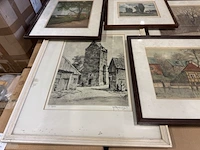 8x unieke oude tekening/ets in lijst - afbeelding 7 van  8