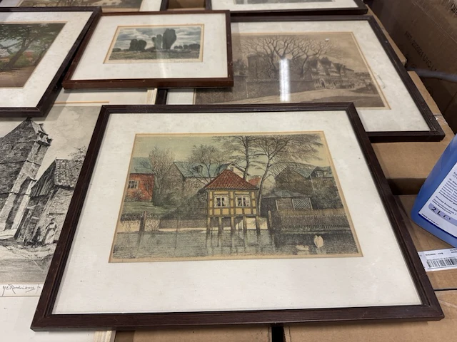 8x unieke oude tekening/ets in lijst - afbeelding 8 van  8