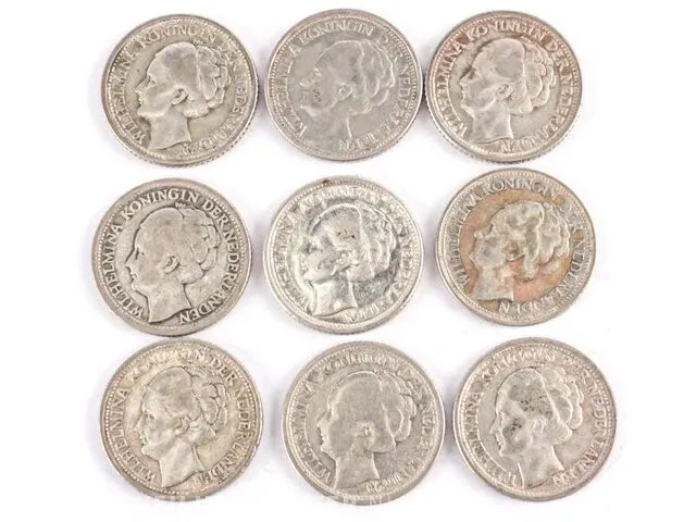 9 zilveren munten koningin wilhelmina 1928-1943 - afbeelding 1 van  2