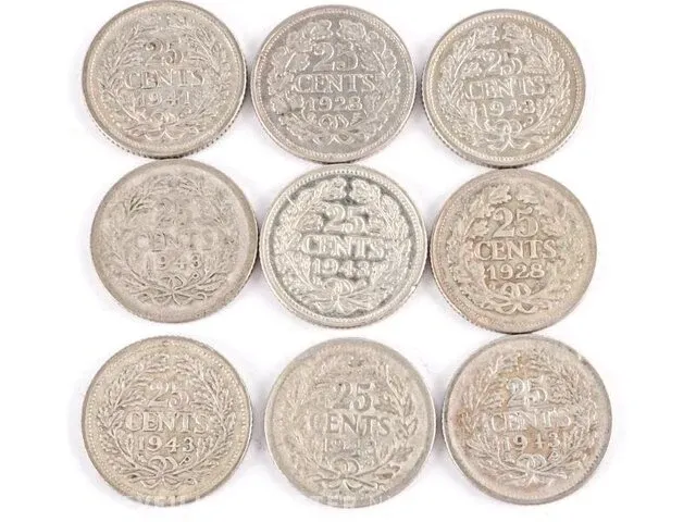 9 zilveren munten koningin wilhelmina 1928-1943 - afbeelding 2 van  2