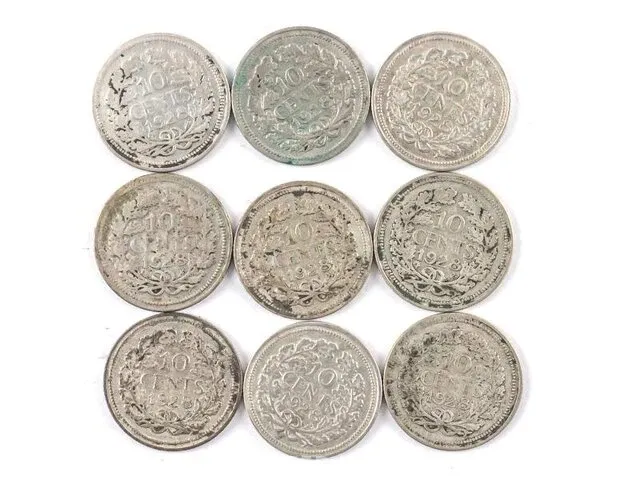 9 zilveren munten koningin wilhelmina , 1928 - afbeelding 2 van  2