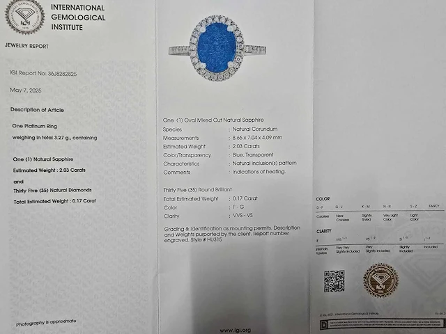 950 platina ring met 2,20 crt natuurlijke diamant. - afbeelding 2 van  13