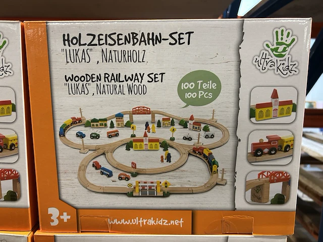 9x houten speelgoed treinrails 100-delig ultrakidz - afbeelding 2 van  5