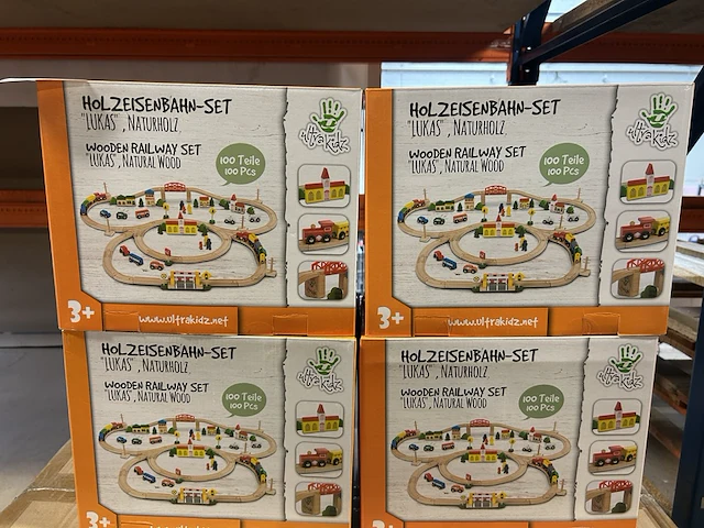 9x houten speelgoed treinrails 100-delig ultrakidz - afbeelding 3 van  5
