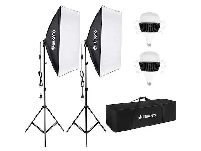 9x softbox set studioverlichting met verstelbare kop geekoto - afbeelding 1 van  4