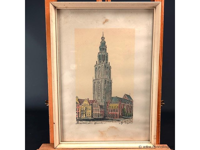 A. j. van dijk martinitoren groningen. ingekleurde ets - afbeelding 2 van  5