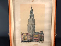 A. j. van dijk martinitoren groningen. ingekleurde ets - afbeelding 2 van  5