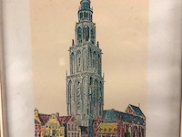 A. j. van dijk martinitoren groningen. ingekleurde ets - afbeelding 3 van  5
