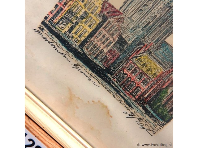 A. j. van dijk martinitoren groningen. ingekleurde ets - afbeelding 4 van  5